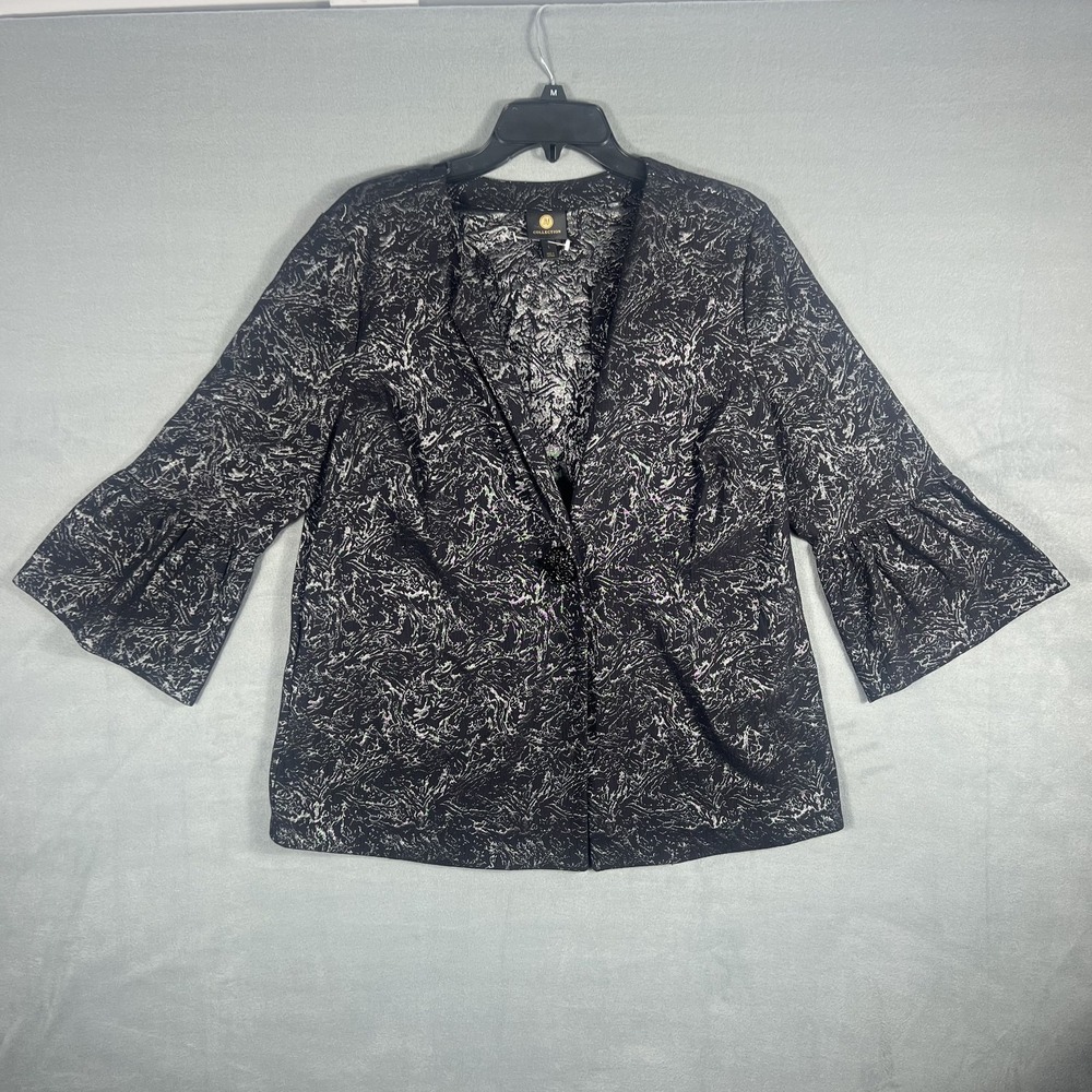 JM Collection Women's L Black Silver Metallic Bell Sleeve Cardigan Jacket Top